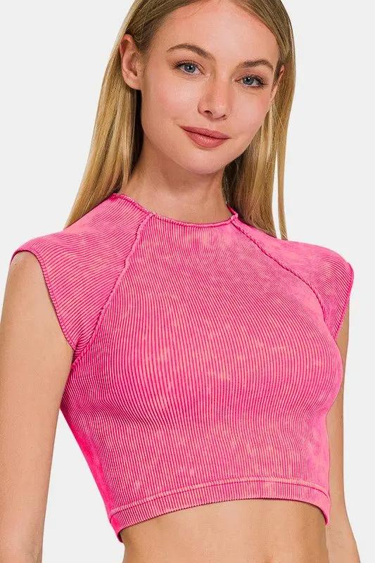 Zenana Ribbed Round Neck Cropped Top for Stylish Outfits - Love Salve